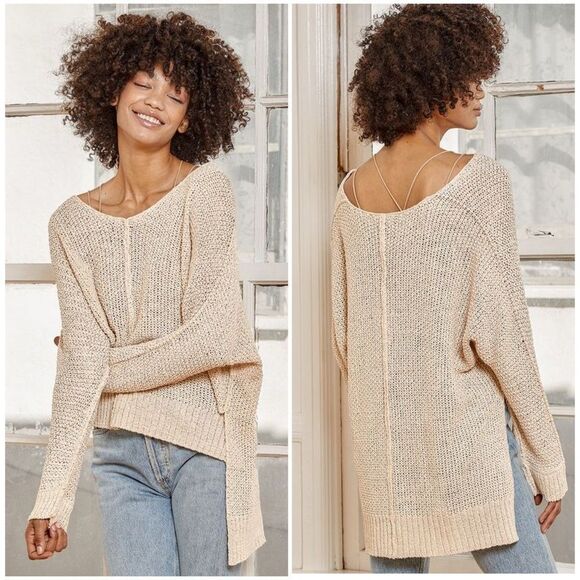 Lulus Write Me a Poem Beige Loose Knit Oversized Beachy Sweater Size Small - Picture 1 of 13